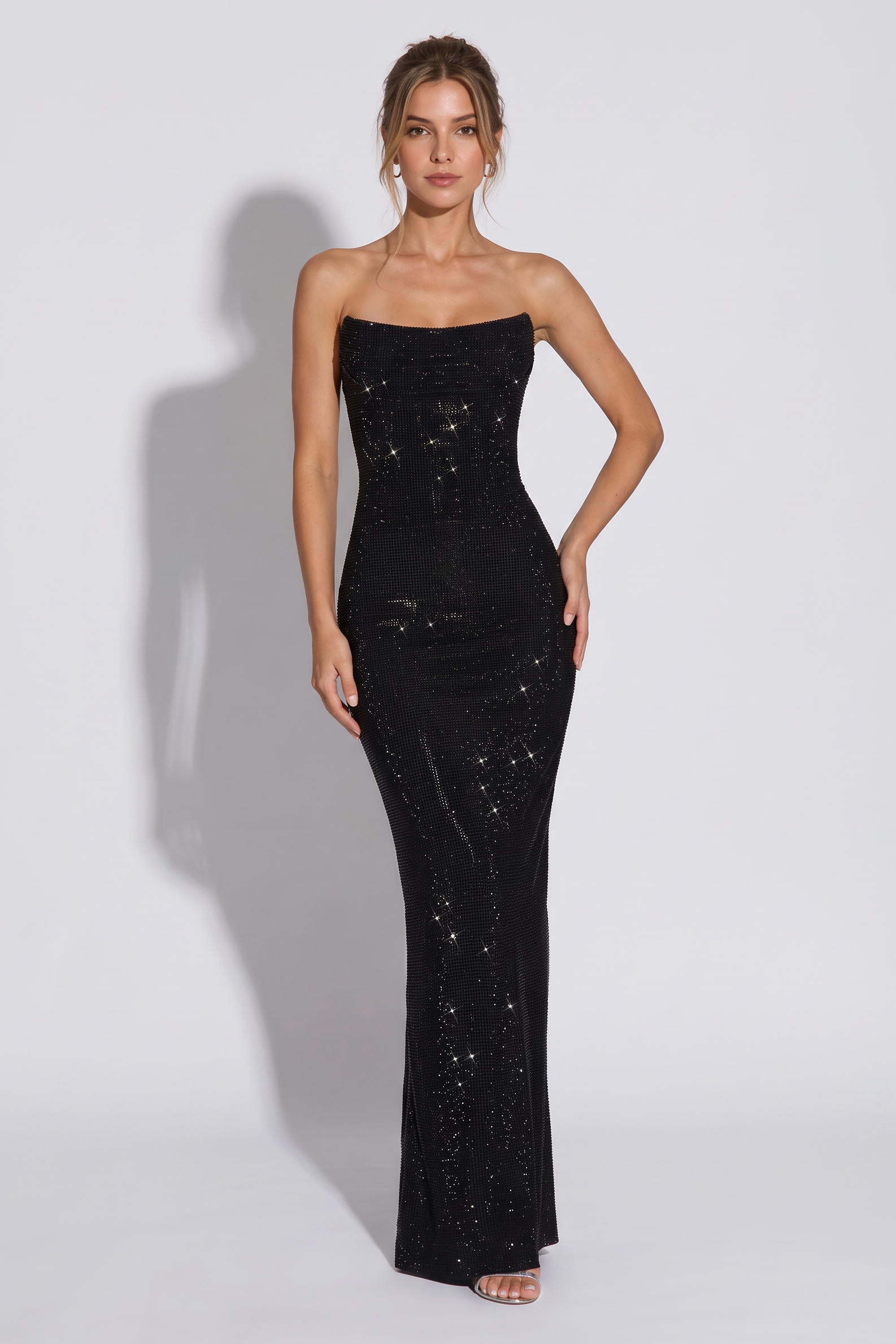 Hedy Black Rhinestones Strapless Maxi Dress